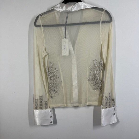 Vintage Taglia Sheer Beaded Satin Blouse Ivory Size M Long Sleeve Dressy Top - Picture 11 of 14
